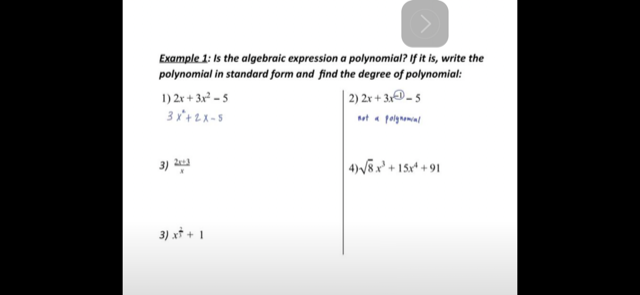Solved Example 1: Is the algebraic expression a polynomial? | Chegg.com