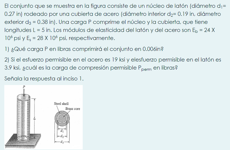 El conjunto que se muestra en la figura consiste de un núcleo de latón (diámetro \( \mathrm{d}_{1}= \) \( 0.27 \mathrm{in} \)