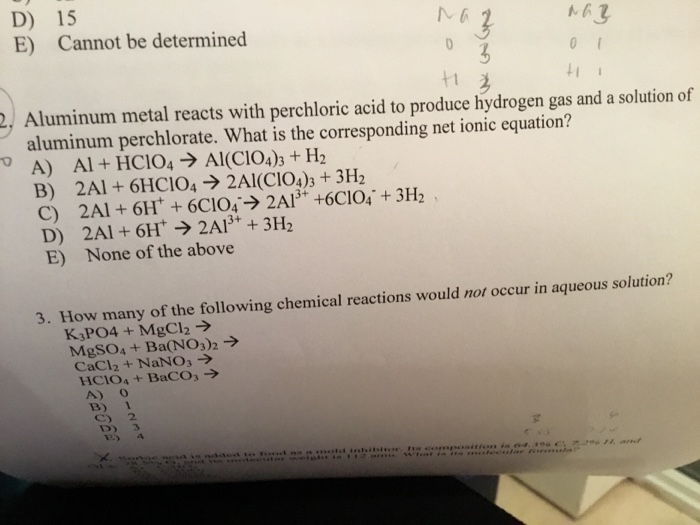 Solved D) 15 E) Cannot Be Determined 2,Aluminum Metal Reacts | Chegg.com