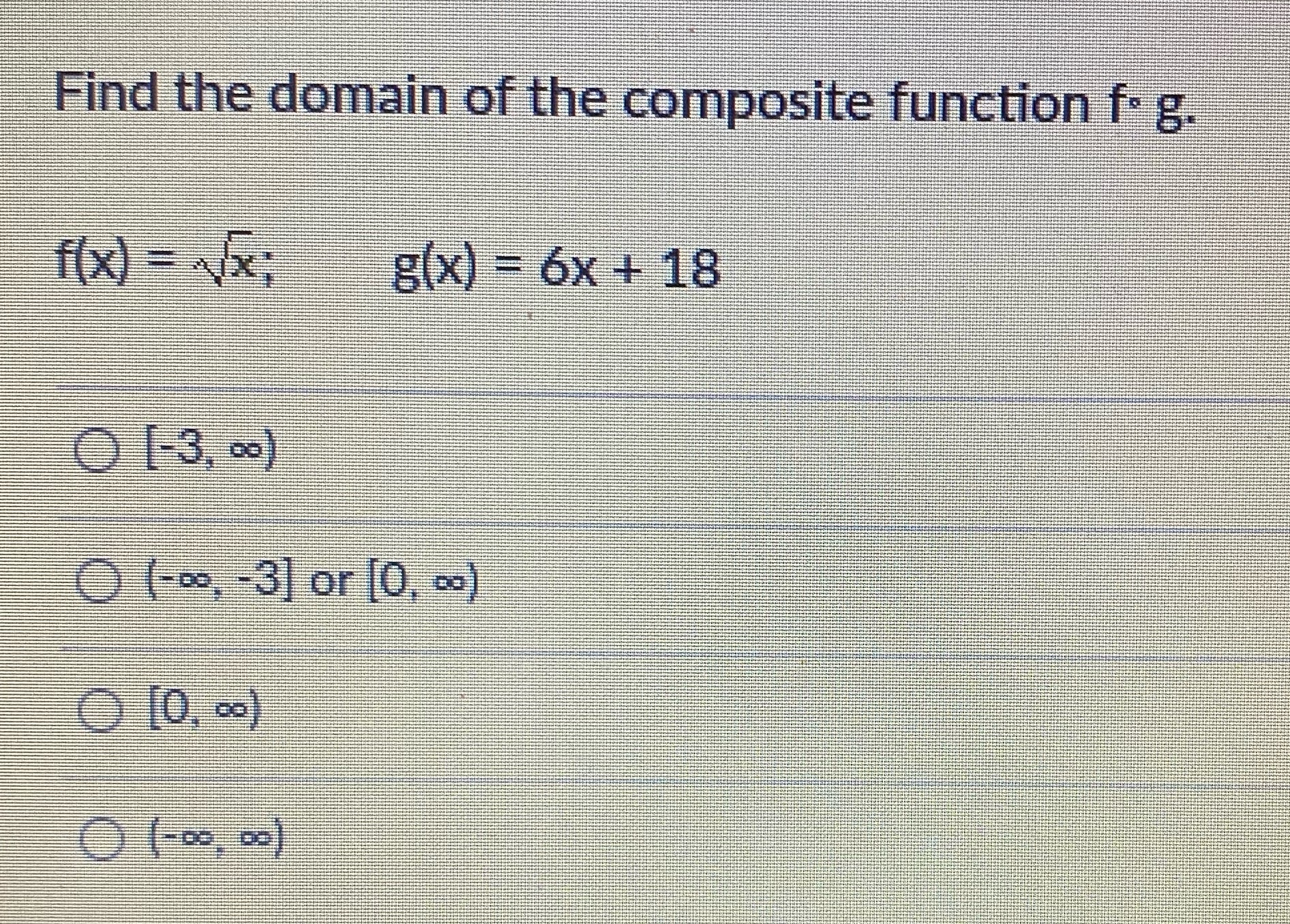 Solved Find the domain of the composite function f∘g. | Chegg.com