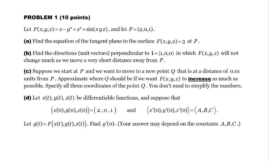 Solved Problem 1 10 Points Let F X Y Z X Y Z3 Chegg Com