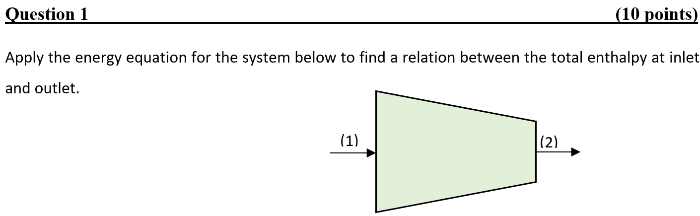 Solved Question 1 (10 points) Apply the energy equation for | Chegg.com