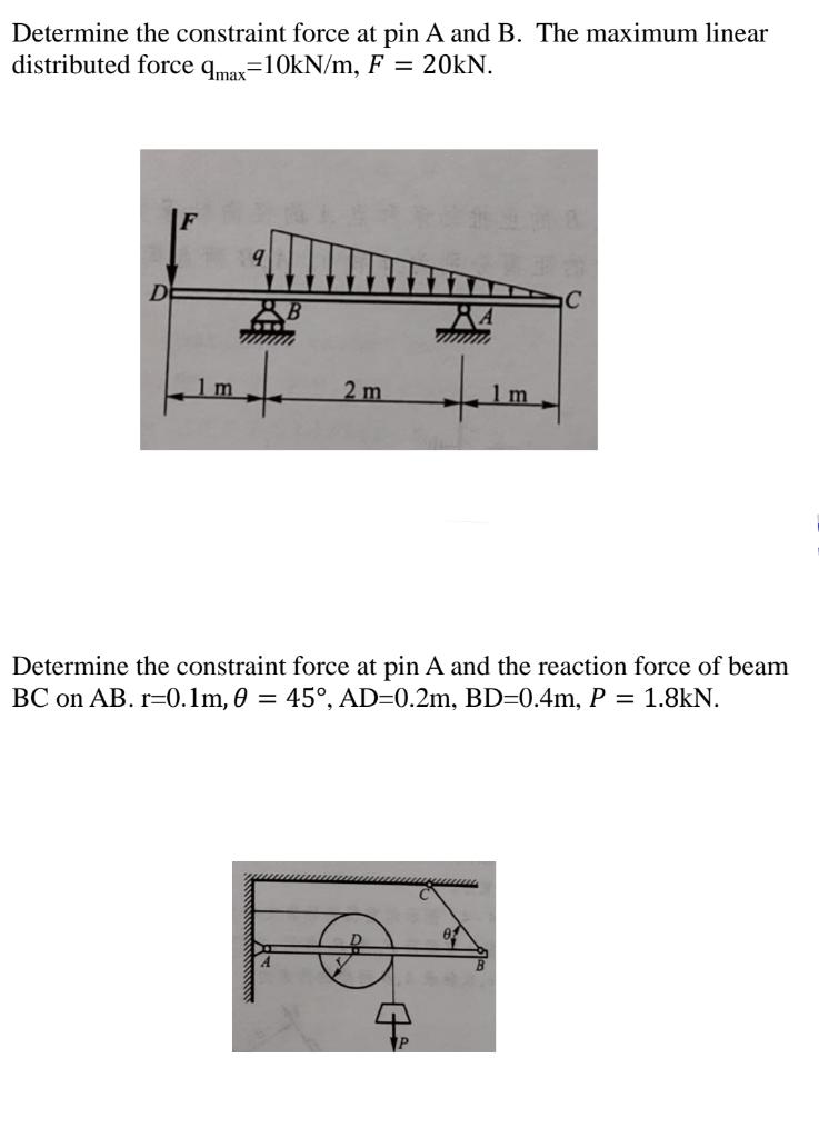 Solved Determine the constraint force at pin A and B. The | Chegg.com