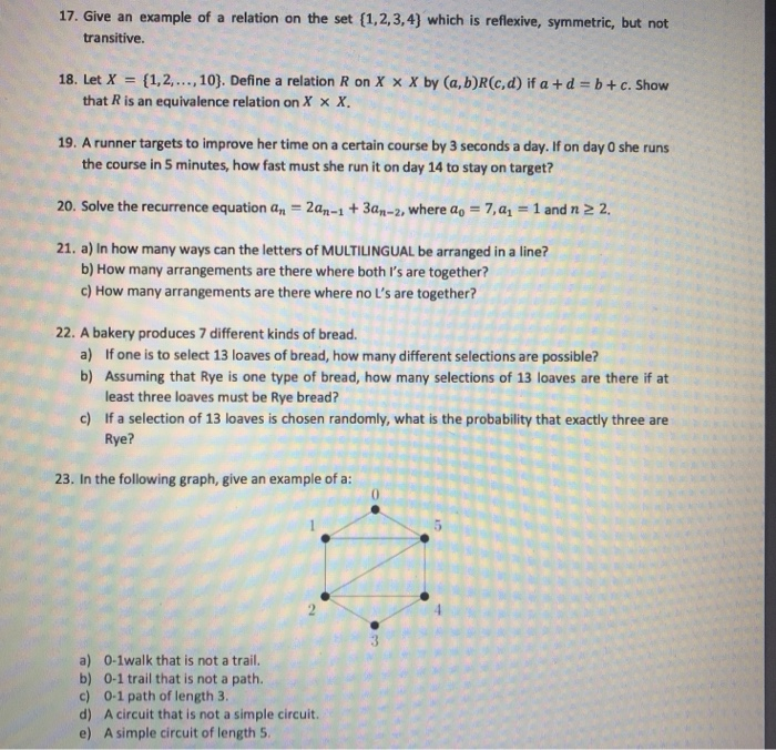 Solved 17. Give an example of a relation on the set | Chegg.com