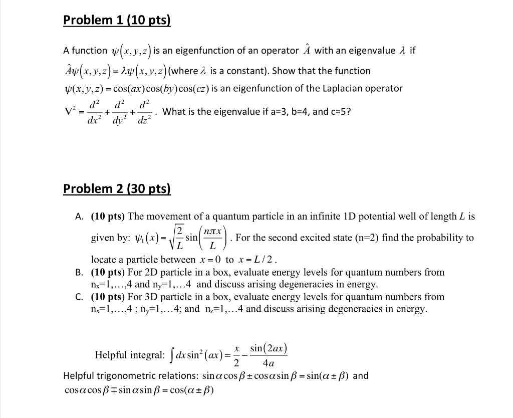 Solved Problem 1 10 Pts A Function Y X Y Z Is An Eigen Chegg Com