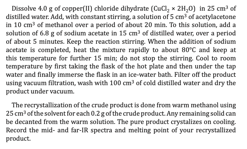 Solved Dissolve 4.0 g of copper(II) chloride dihydrate
