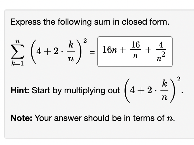 Solved Express the following sum in closed form. | Chegg.com