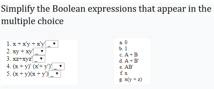 Solved Simplify Boolean Expressions Appear Multiple Choic