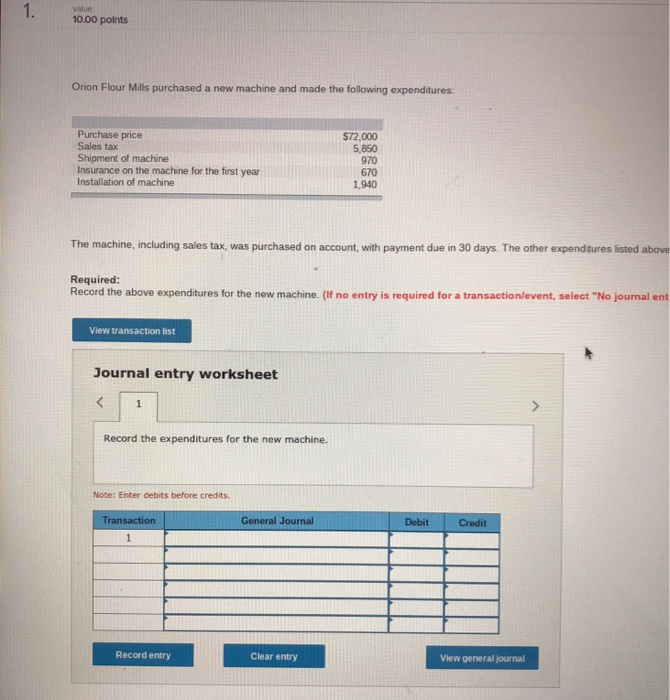Solved value 10.00 points Orion Flour Mills purchased a new