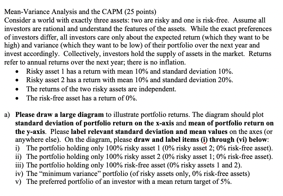 Mean-Variance Analysis and the CAPM (25 points) | Chegg.com