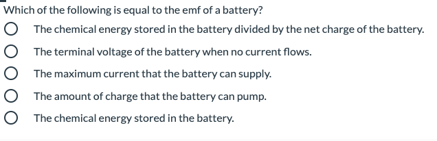 Solved Which of the following is equal to the emf of a | Chegg.com