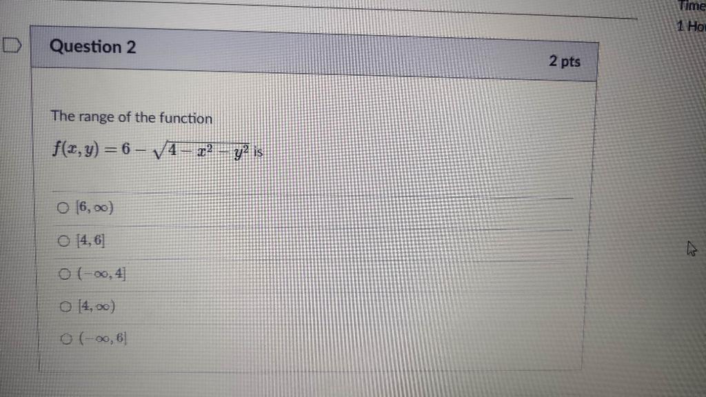 Solved Time 1 Hou D Question 2 2 pts The range of the | Chegg.com