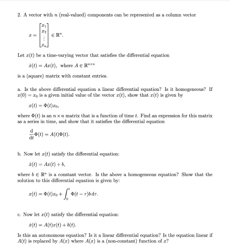 2 A Vector With N Real Valued Components Can Be Chegg Com