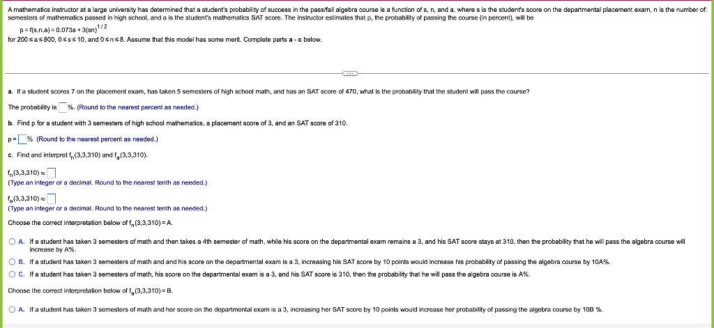 Solved p f s n a 0.073a 3 sn 1 2 for 200 a 500 0 s 10 and