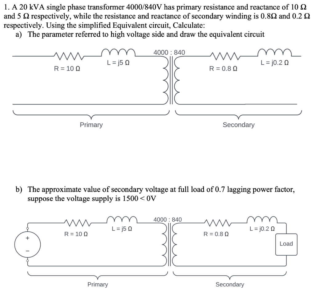 High-voltage transformer (b) and simplified equivalent circuit (a) of