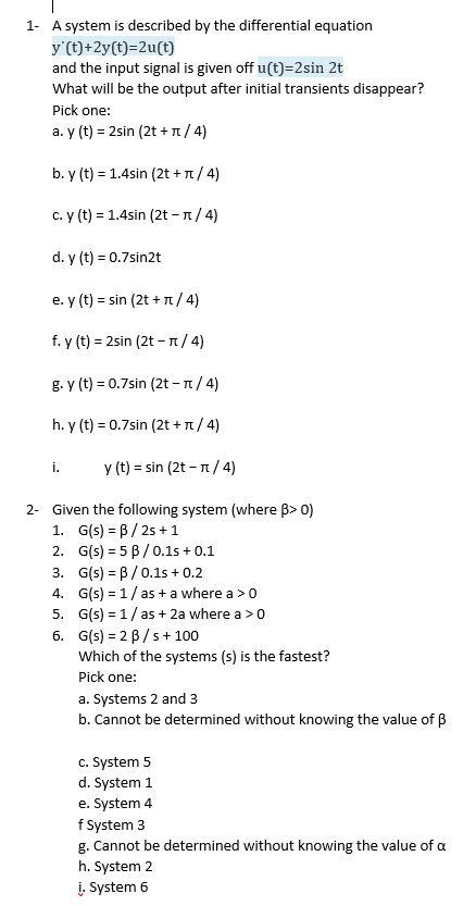 Solved 1 A System Is Described By The Differential Equation Chegg Com