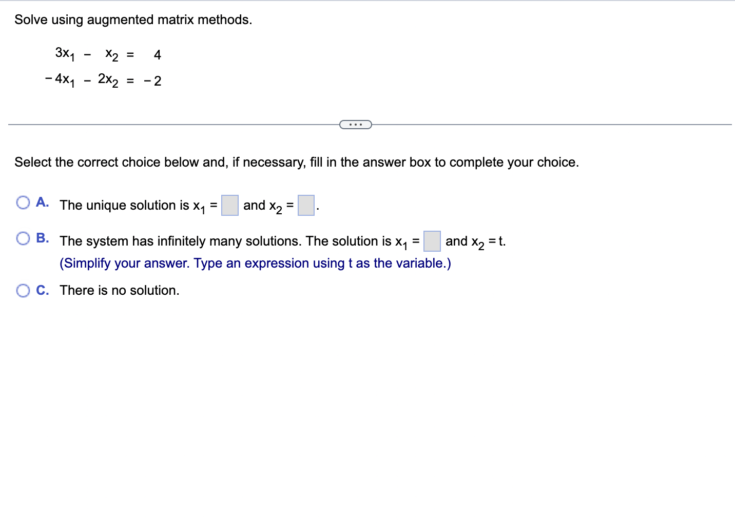 Solved solve using augmented matrix methods chegg