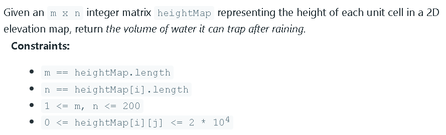 Solved [Java] 407. Trapping Rain Water II 1. code in Java 2. | Chegg.com