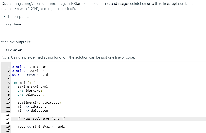 Solved Given string stringVal on one line, integer idxStart | Chegg.com