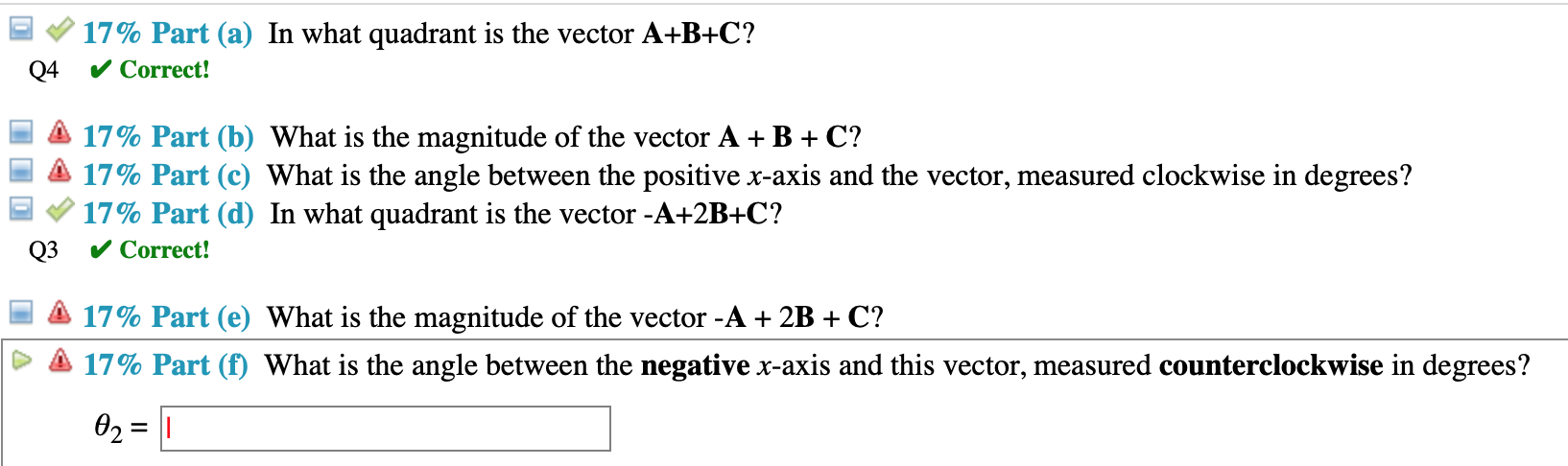 Solved (10%) Problem 9: Consider the three vectors shown in | Chegg.com