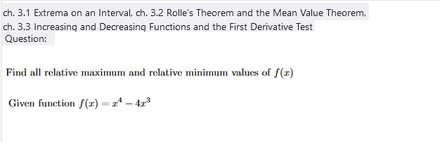 Solved ch. 3.1 Extrema on an Interval, ch. 3.2 Rolle's | Chegg.com