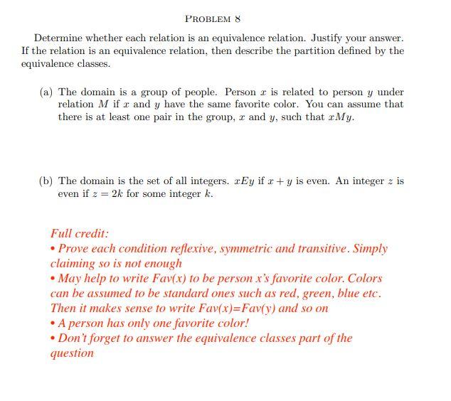 Solved Problem 8 Determine Whether Each Relation Is An 7563