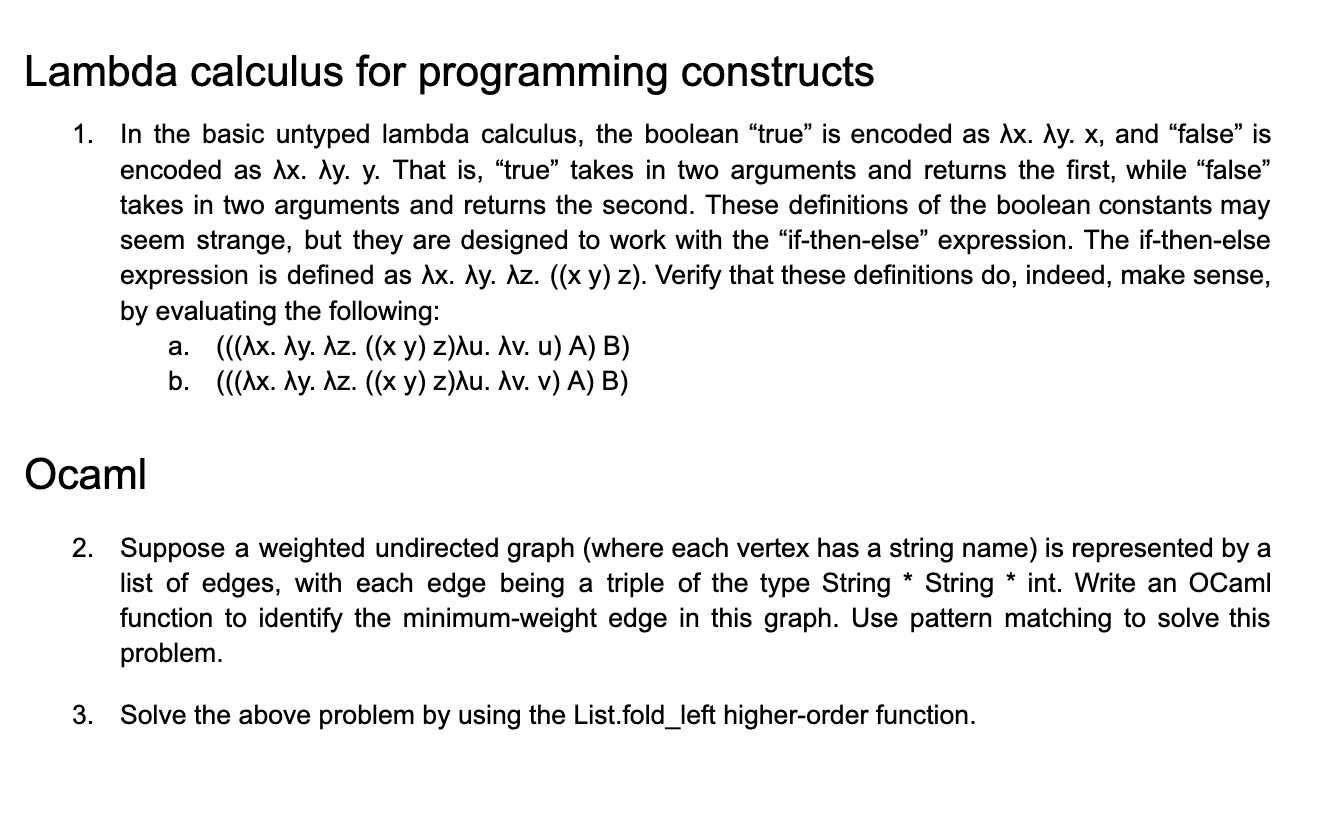 Lambda Calculus For Programming Constructs 1. In The | Chegg.com