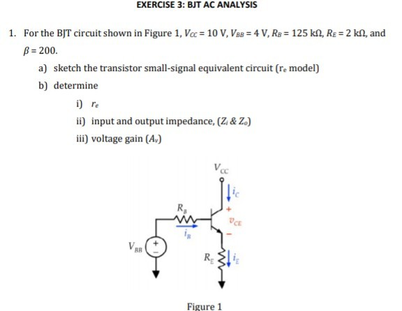 Solved EXERCISE 3: BJT AC ANALYSIS 1. For The BJT Circuit | Chegg.com