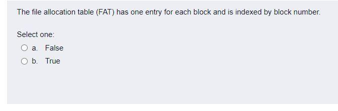 Solved The file allocation table (FAT) has one entry for | Chegg.com
