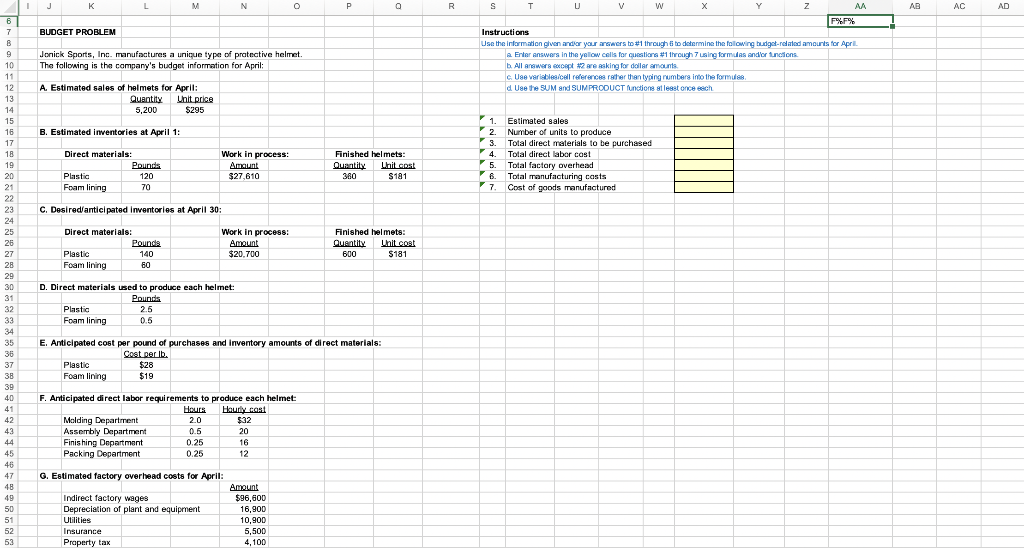 Solved O . Chapter 21 Budgeting Excel Exercise Your unique | Chegg.com