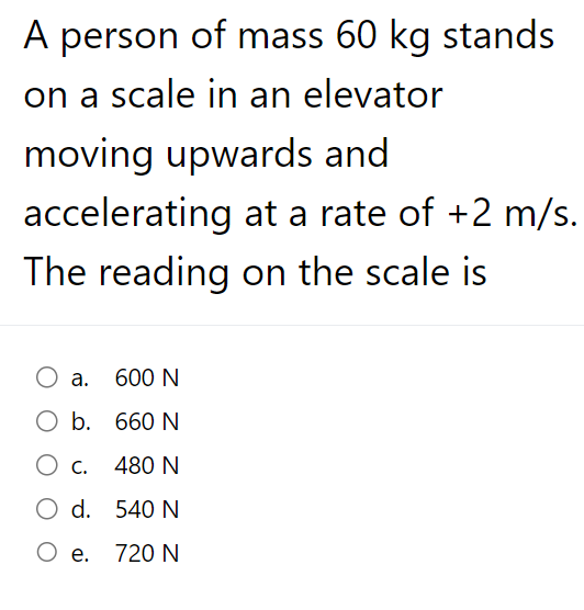 Solved A person of mass 60 kg stands on a scale in an | Chegg.com