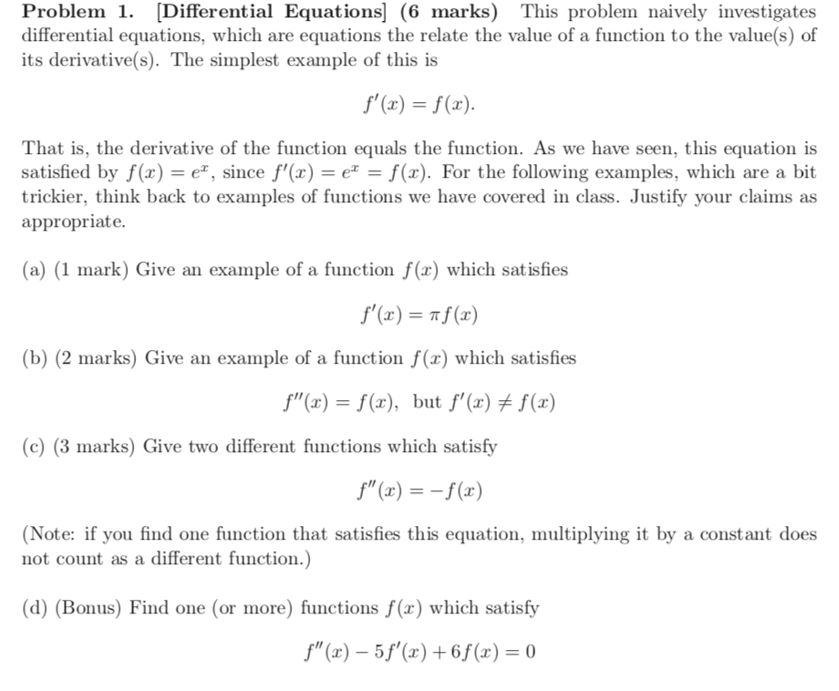 Solved Problem 1. [Differential Equations (6 marks) This | Chegg.com