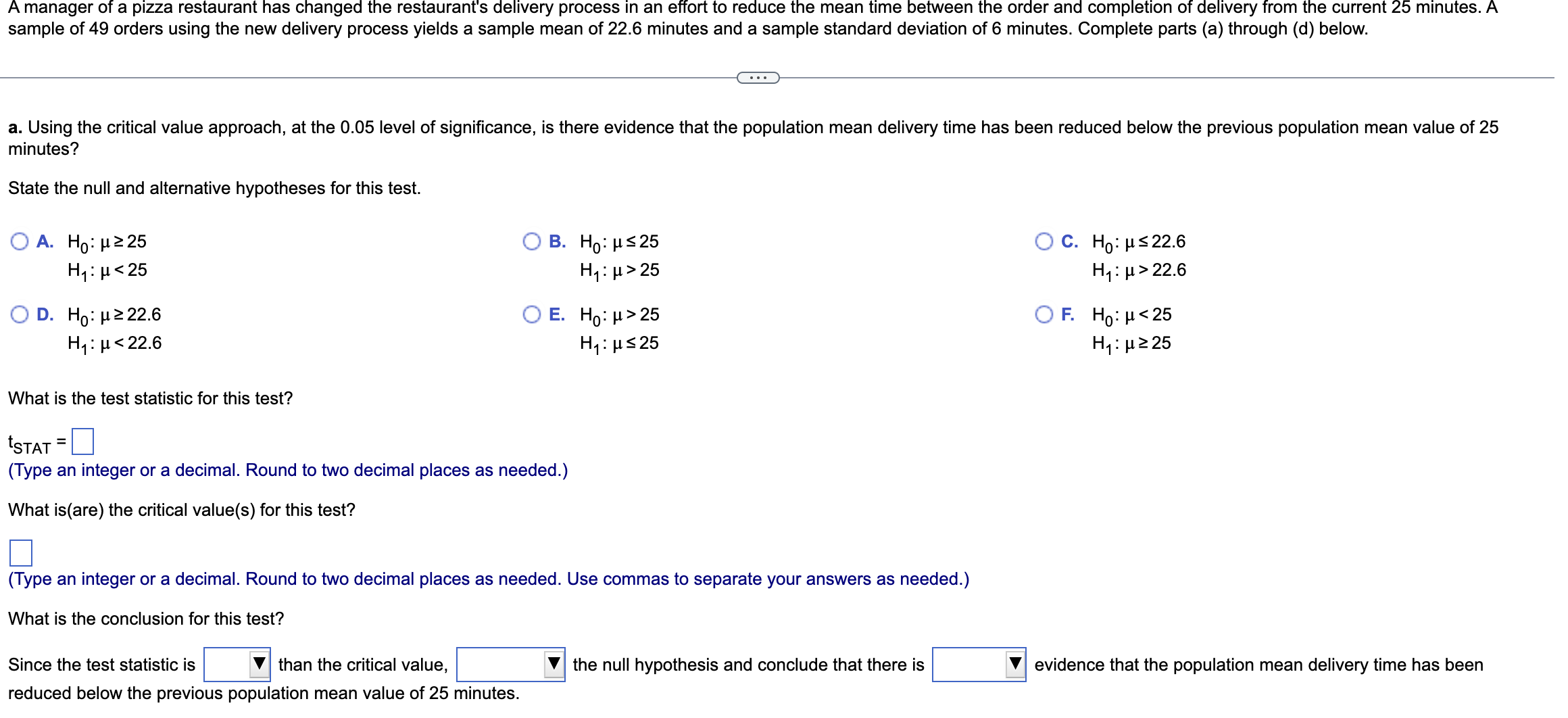 Solved A. Using The Critical Value Approach, At The 0.05 | Chegg.com