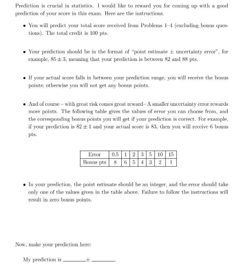 Solved Prediction Is Crucial In Statistics. I Would Like To | Chegg.com