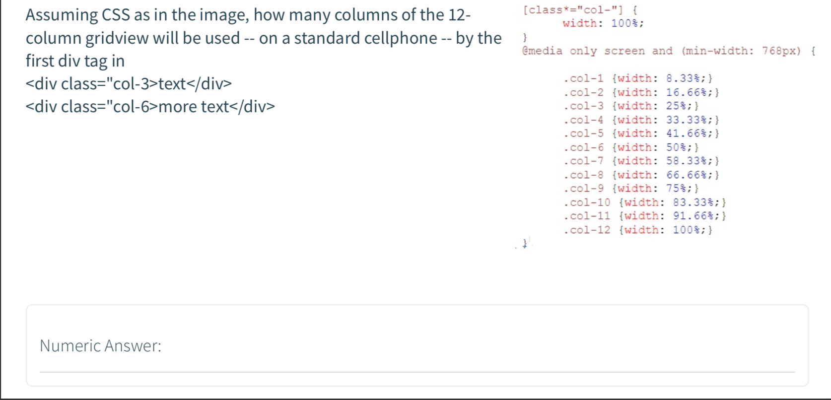 Class Col Width 100 Media Only Screen Chegg Com