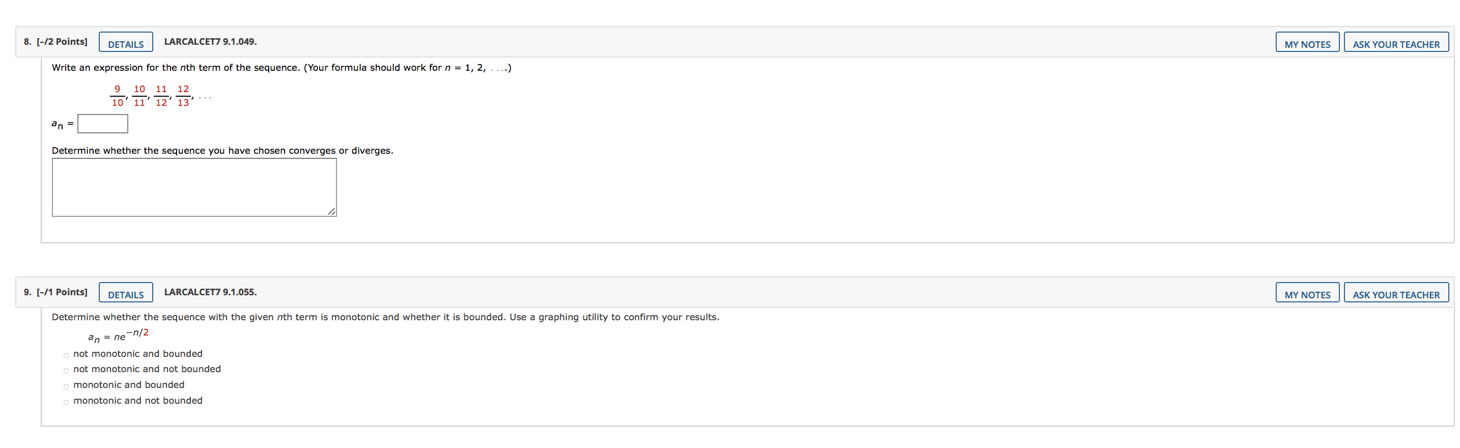 Solved 8. [-12 Points] DETAILS LARCALCET7 9.1.049. MY NOTES | Chegg.com