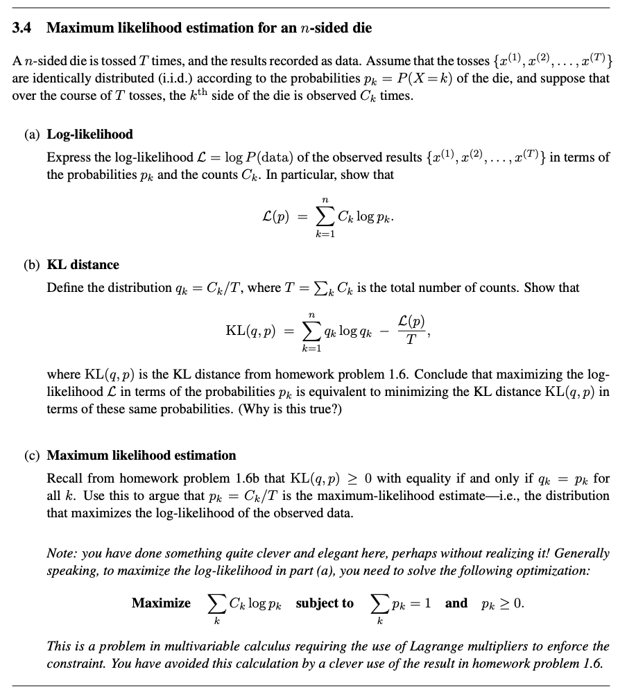 Solved 3.4 Maximum likelihood estimation for an | Chegg.com