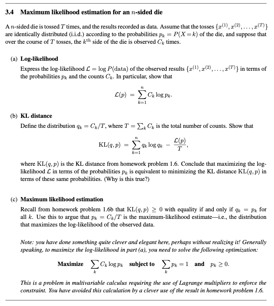 Solved 3.4 Maximum Likelihood Estimation For An | Chegg.com