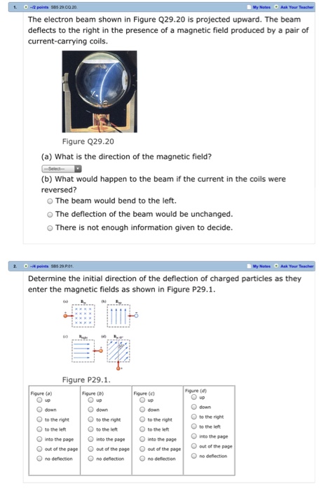 Solved -2 points 505 29 C0 20 The electron beam shown in | Chegg.com