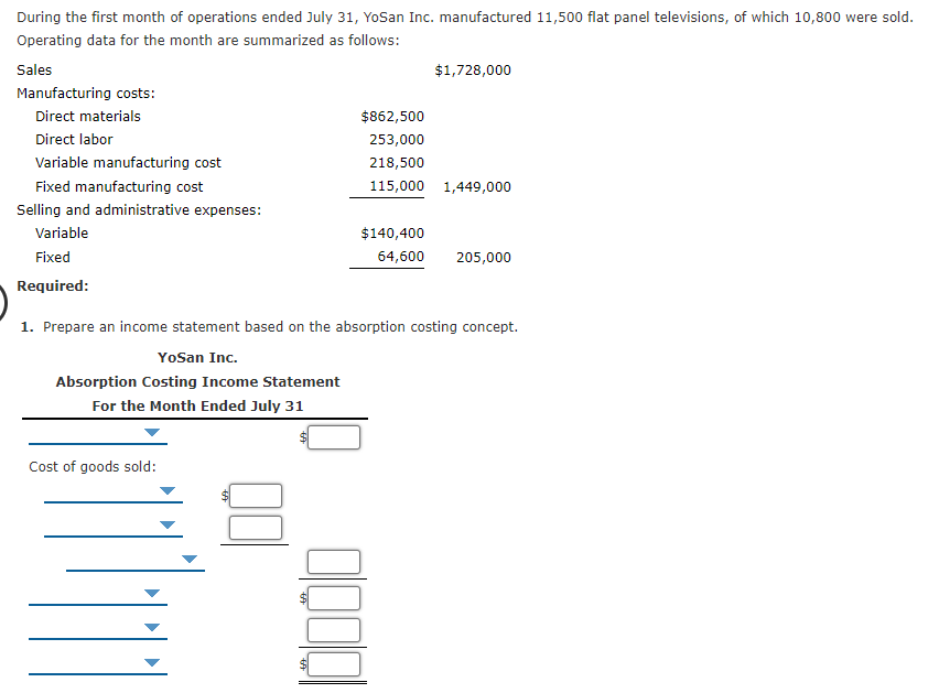 Solved During the first month of operations ended July 31, | Chegg.com