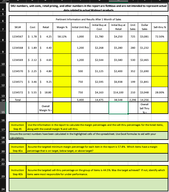 Calculate the margin percentages and the sell-thru | Chegg.com