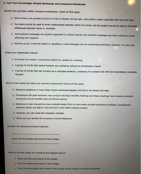 2. Test Your Knowledge Simple Sentences and Compound