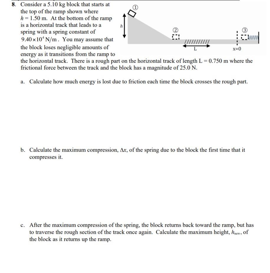 Solved 8. Consider a 5.10 kg block that starts at the top of | Chegg.com