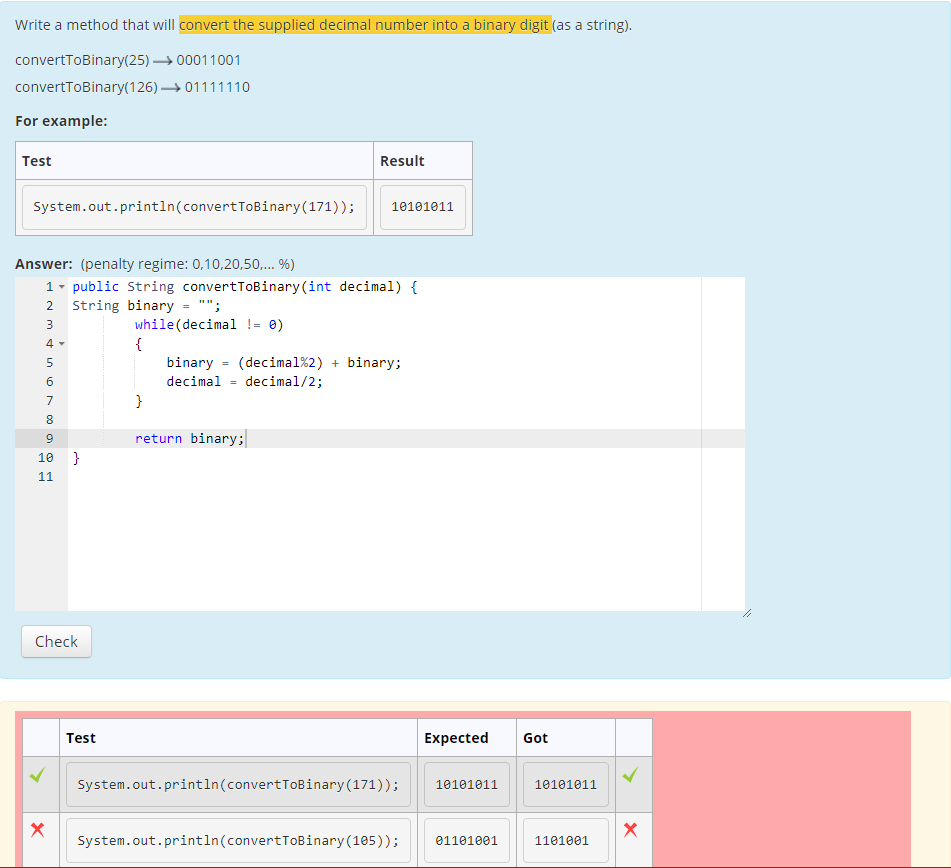 Solved Write a method that will convert the supplied decimal | Chegg.com