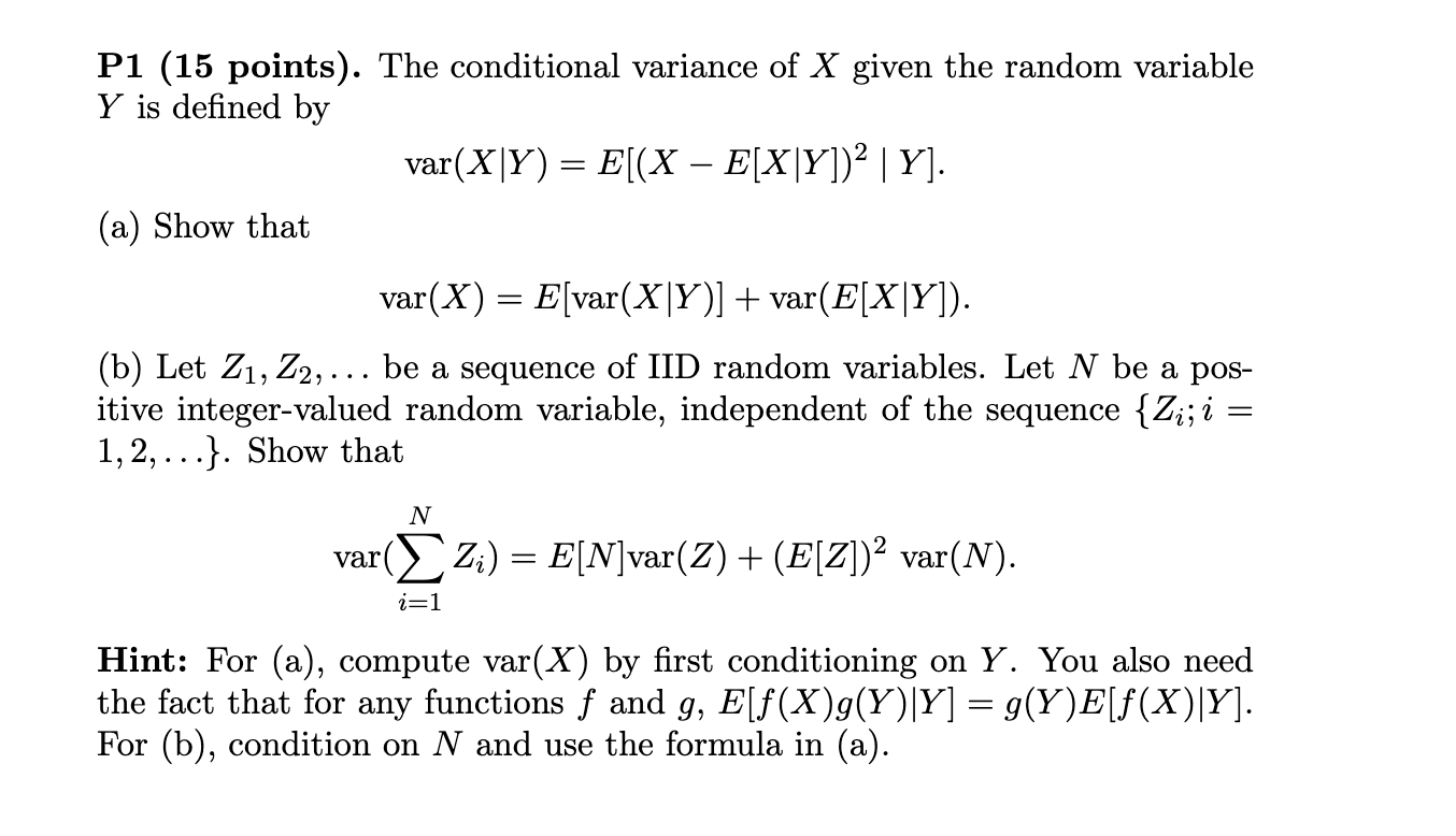 Solved P1 15 Points The Conditional Variance Of X Give Chegg Com