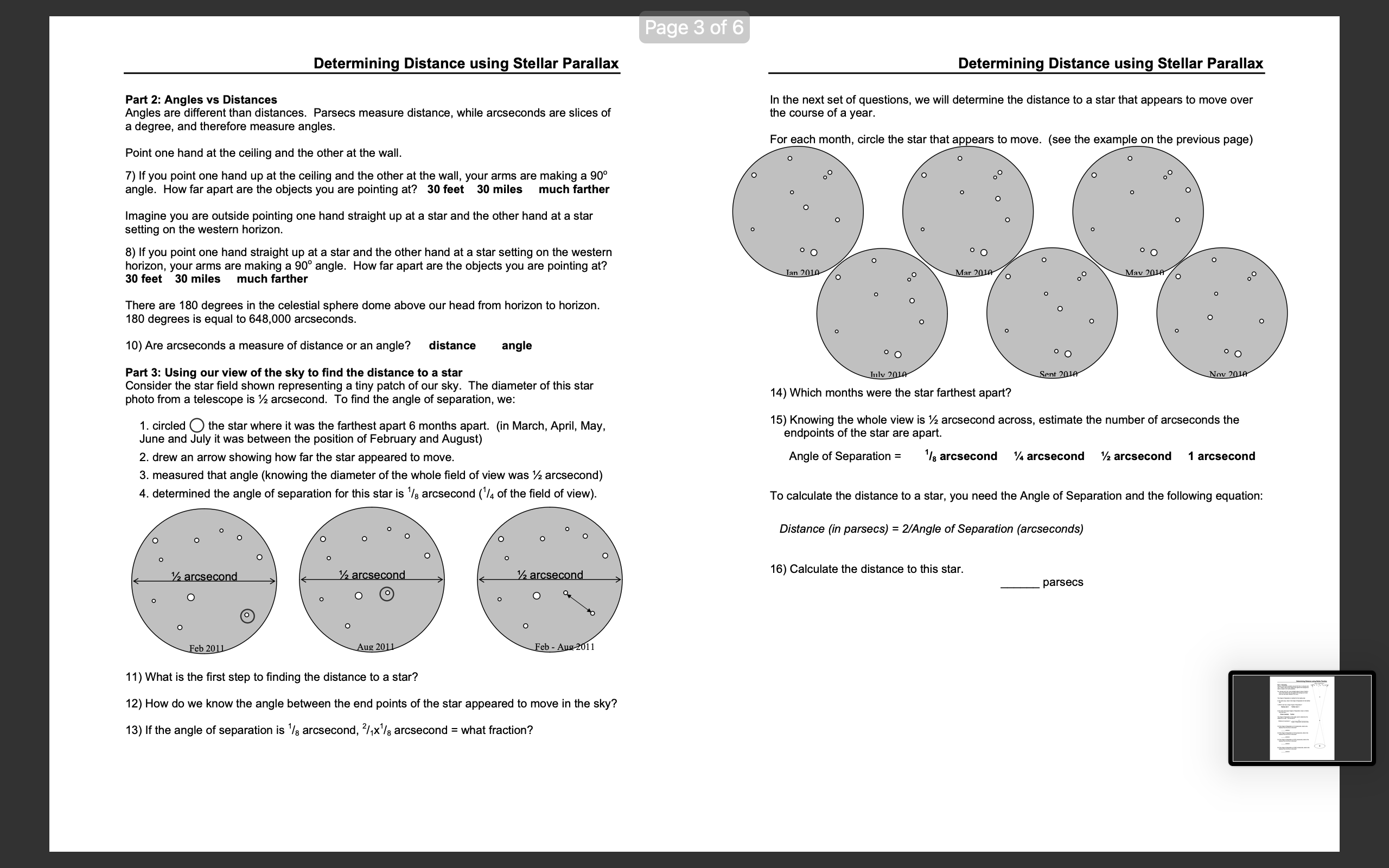 Solved Determining Distance using Stellar Parallax Part 1: | Chegg.com