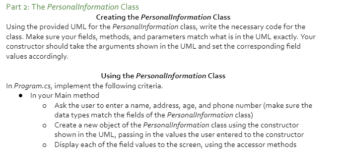 Solved Personallnformation _name: string - _address: string | Chegg.com