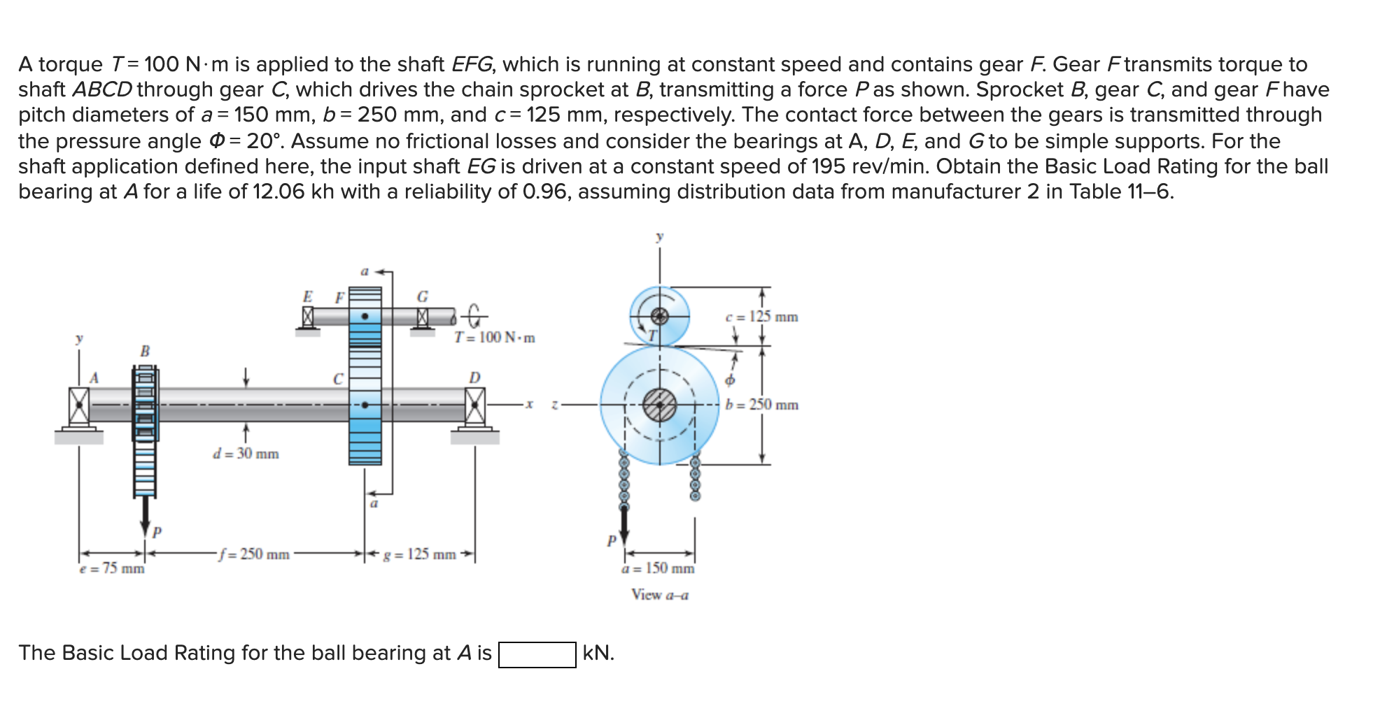 Solved = A torque T= 100 N·m is applied to the shaft EFG,