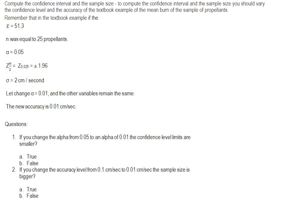 Solved Compute the confidence interval and the sample size - | Chegg.com