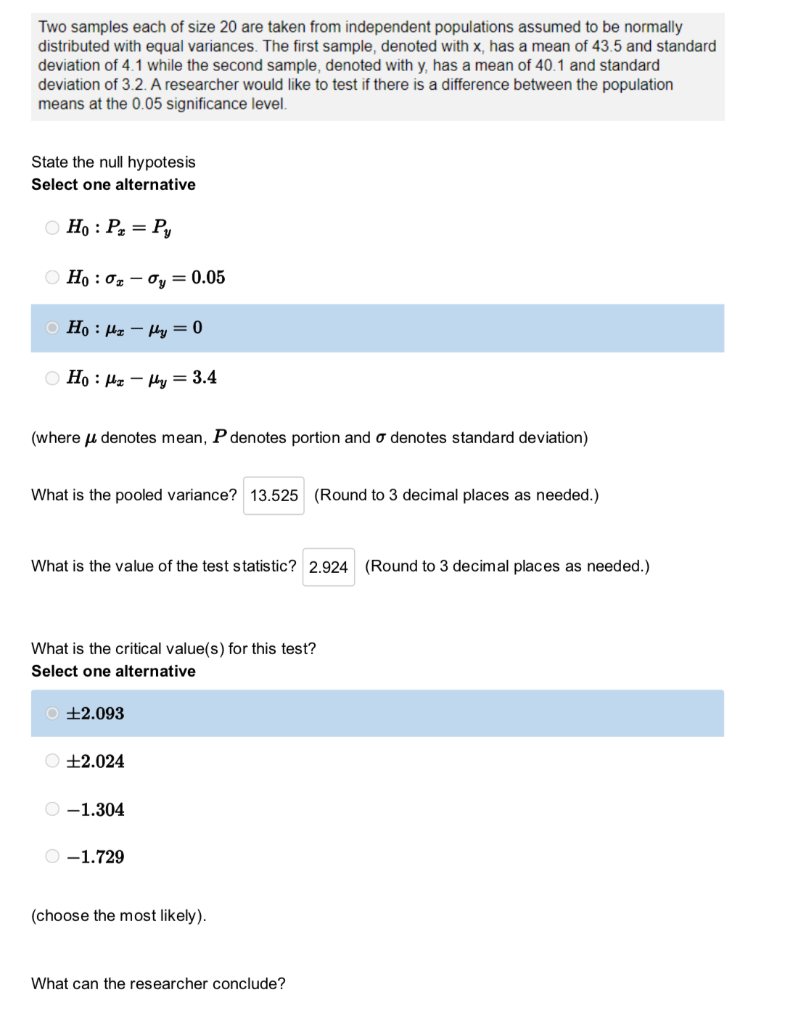 Solved Two samples each of size 20 are taken from | Chegg.com